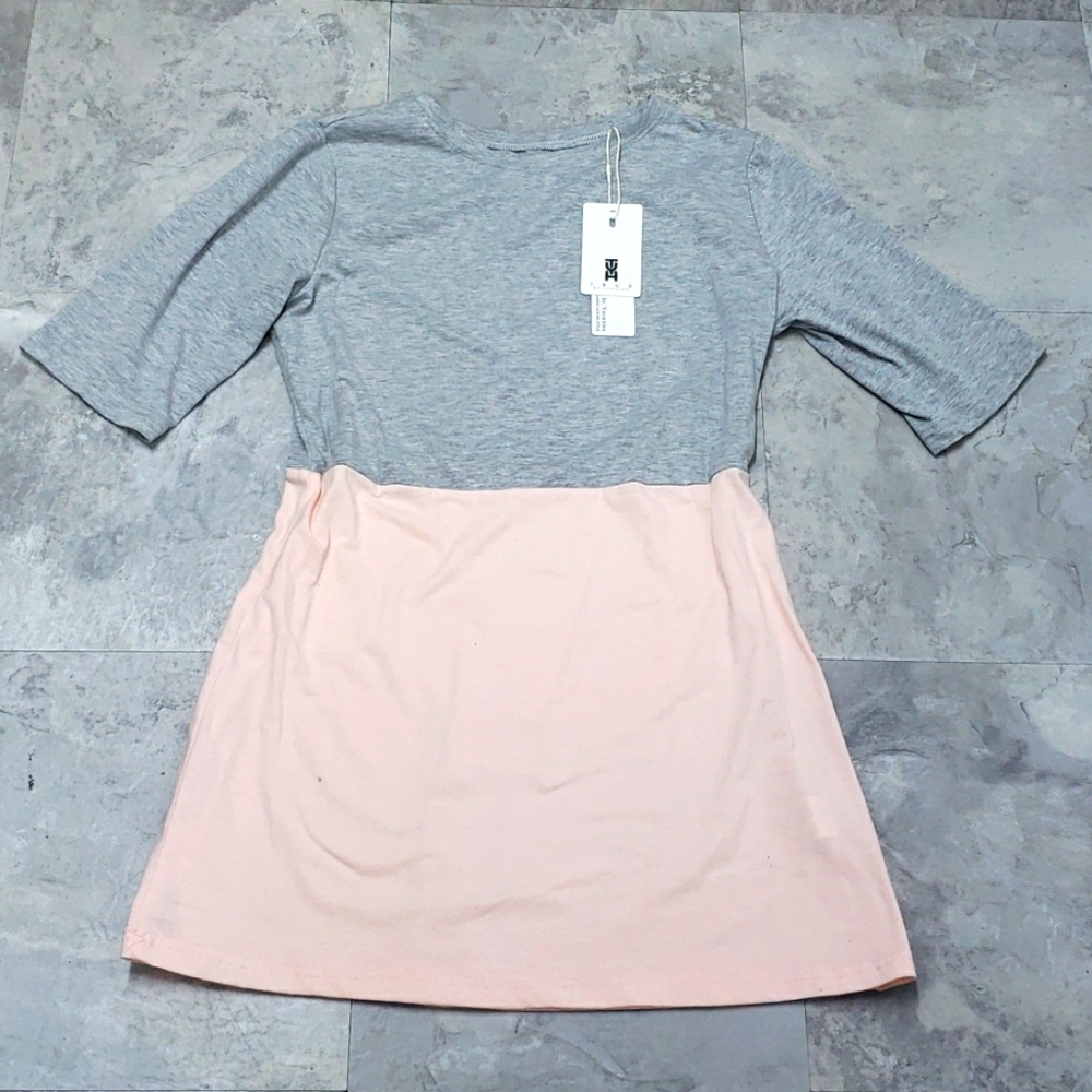 #10373A-8  Women's Blouse sleeves up to the elbow,Multicolored(gray/pink),S.